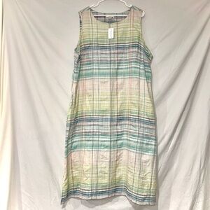Christopher & Banks NWT Pastel Blue Plaid Sleeveless Midi Cotton Spring Dress 2X